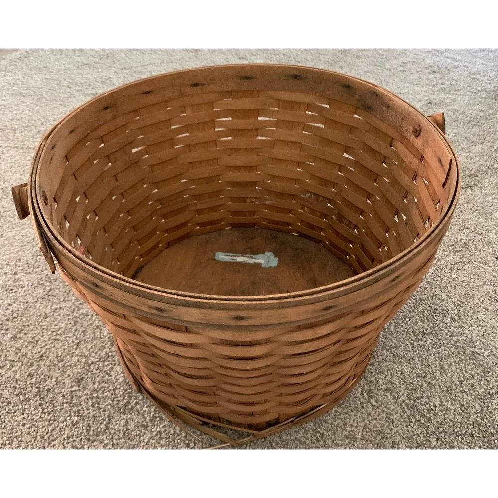 Vintage 1995 Longaberger Round Wood Basket Retro Cottagecore Farmhouse Boho 90s